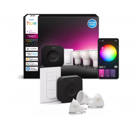 Philips Hue Starter set: 3 GU10 bulbs, dimmer switch, Hue Bridge Pro | GU10 | Zigbee, Wi-Fi, Bluetooth
