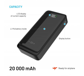 Fixed Power Bank Zen2 20 with LCD Display and PD 20W Output | 20000 mAh | Black