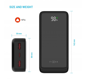 Fixed Power Bank Zen2 20 with LCD Display and PD 20W Output | 20000 mAh | Black