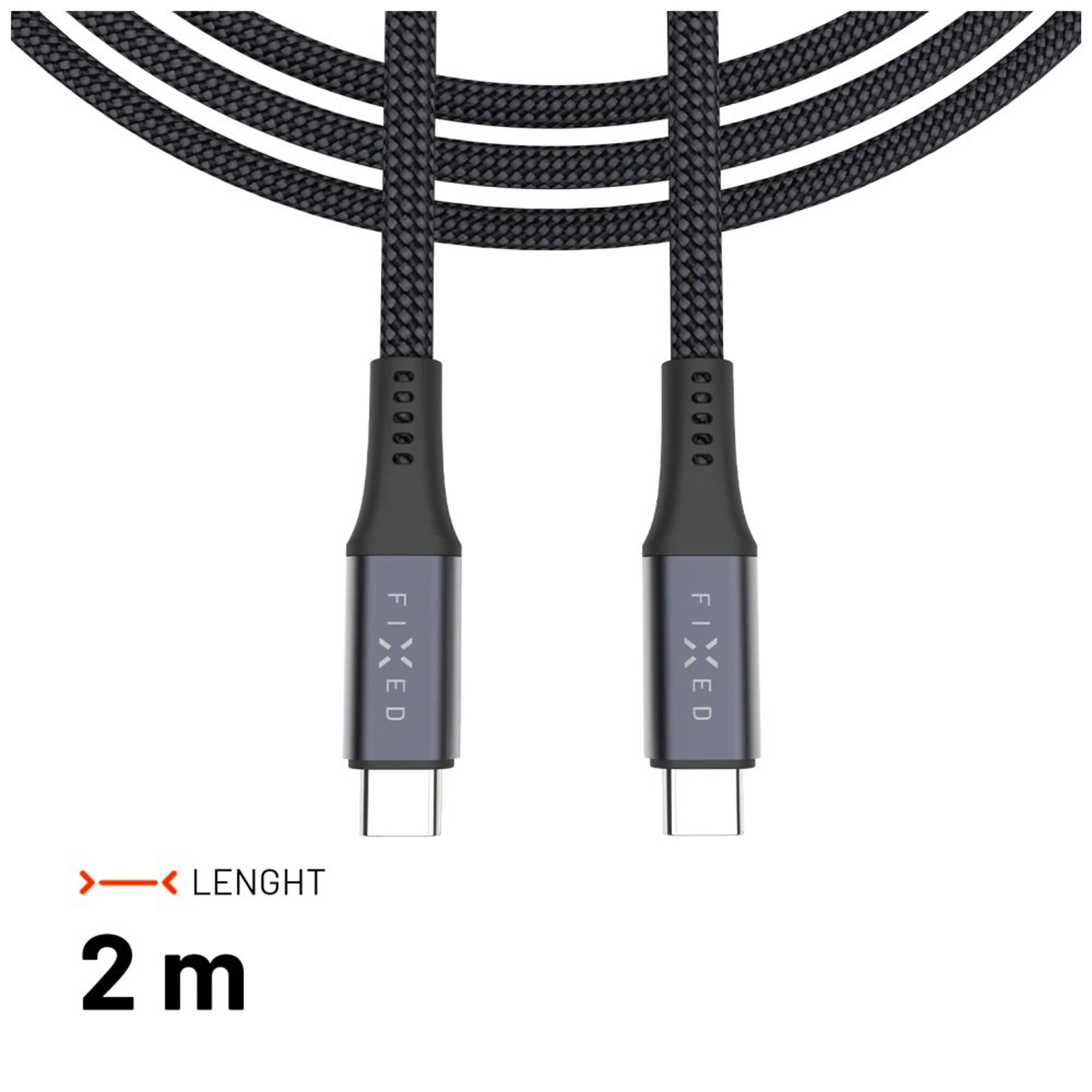 Fixed Braided Cable USB-C/USB-C, 2m, USB4 gen2 20Gbps, 4K 60Hz, 240W | FIXDBP-CC2-GR