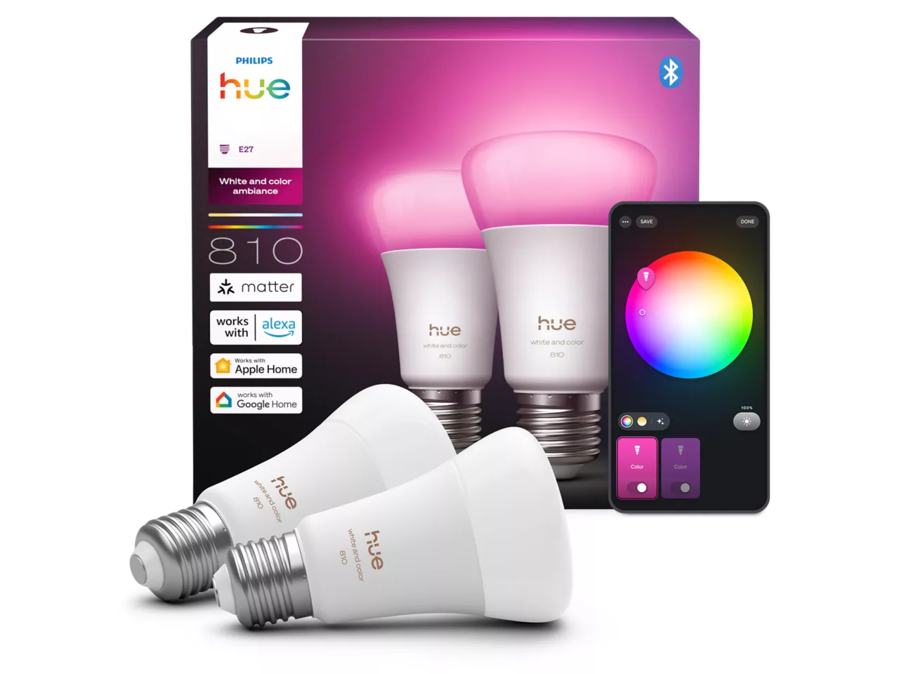 Philips Hue WCA 810 A60 2P EU | E27 | 6 W | White and colour light | Bluetooth and Zigbee