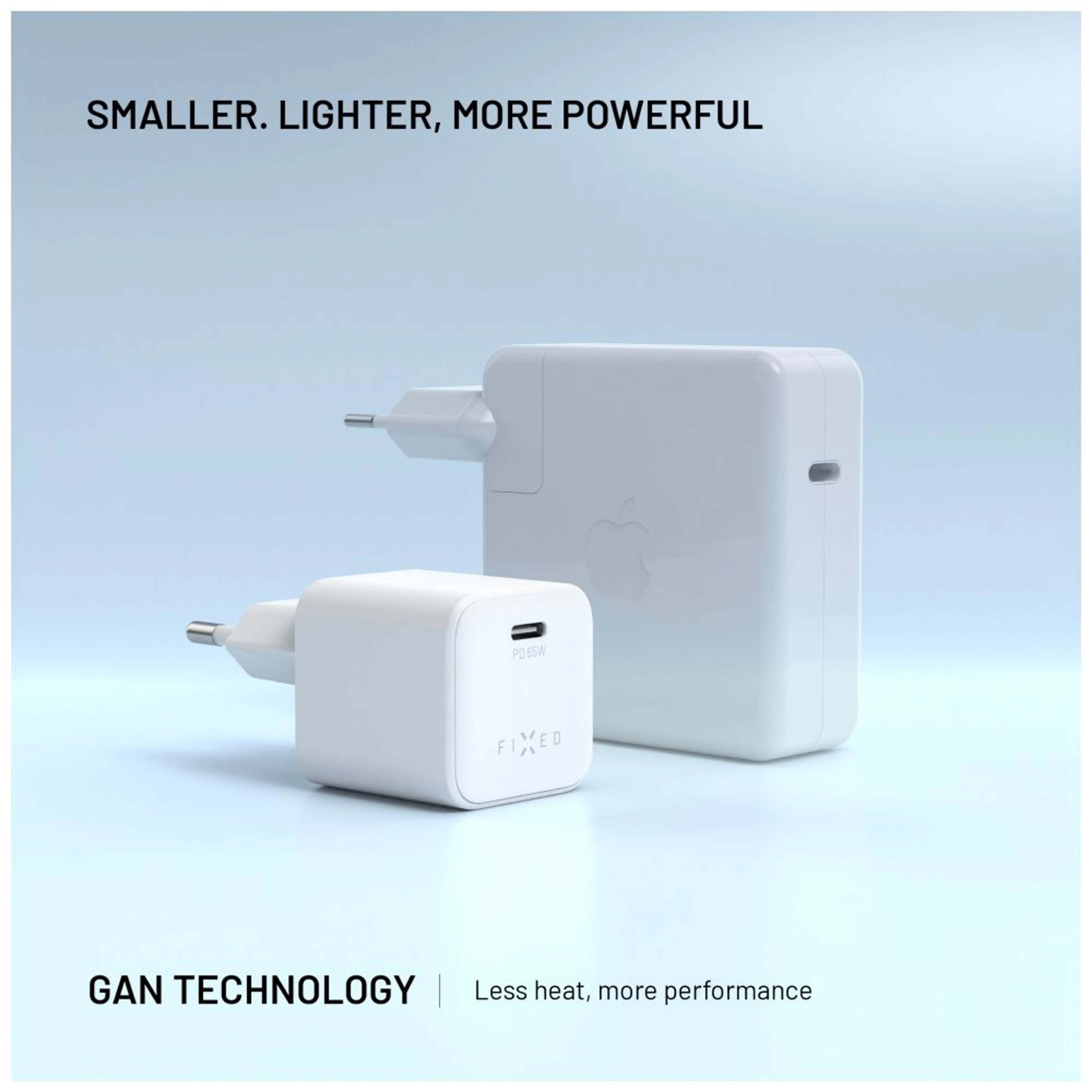 Fixed Mini GaN power adapter with USB-C output and PD support, 65W