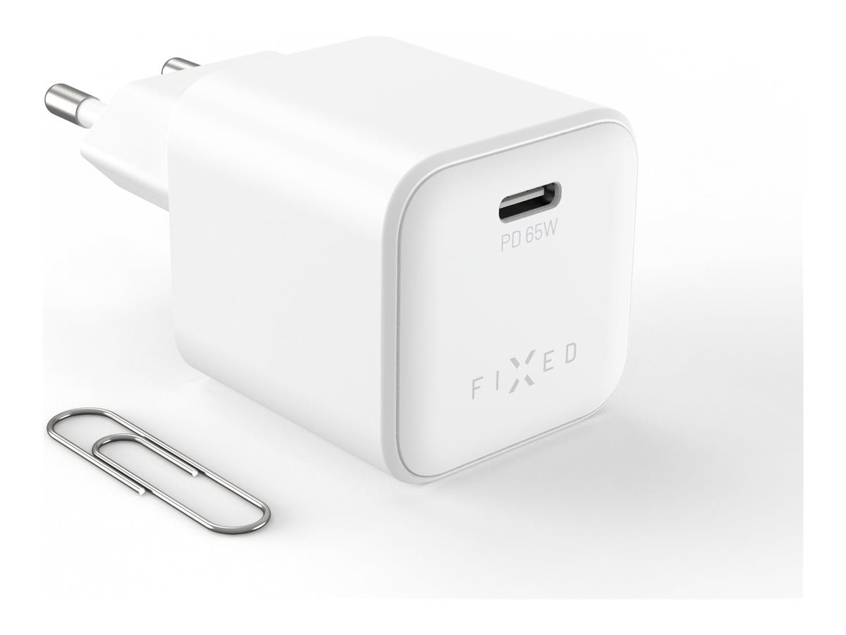 Fixed Mini GaN power adapter with USB-C output and PD support, 65W