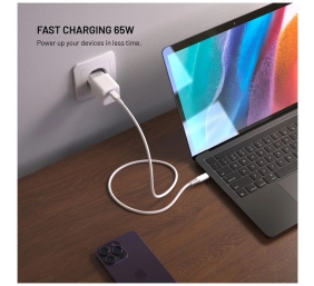Fixed Mini GaN power adapter with USB-C output and PD support, 65W