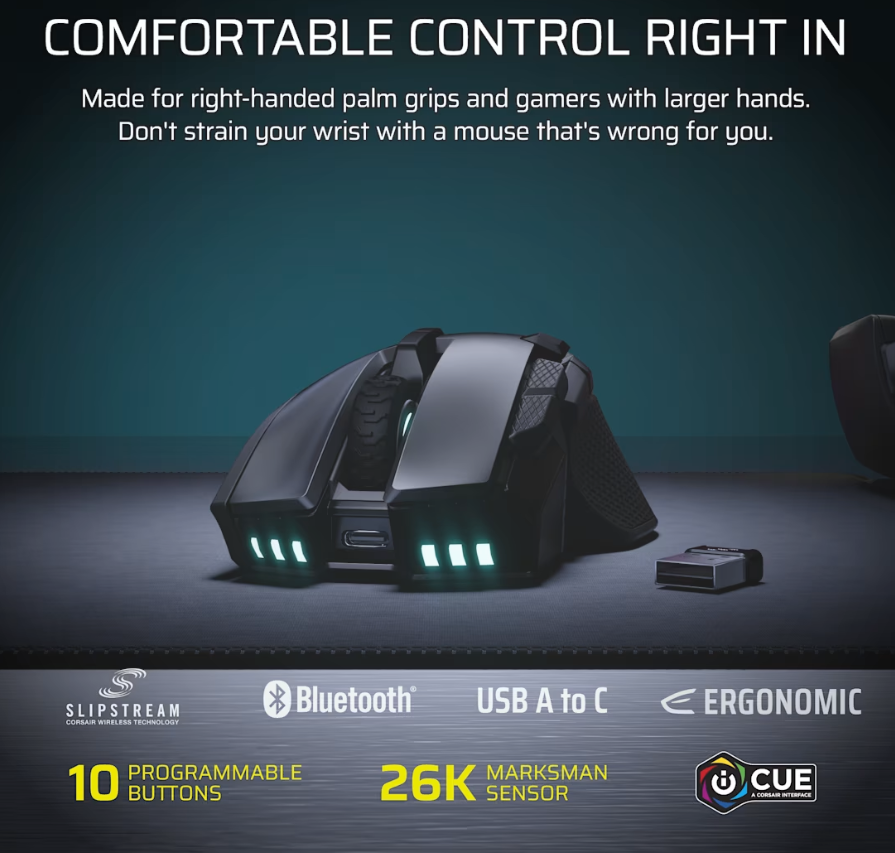 Corsair IRONCLAW SE | Gaming Mouse | Wireless/Wired | 2.4GHz, Bluetooth, USB-C | Black