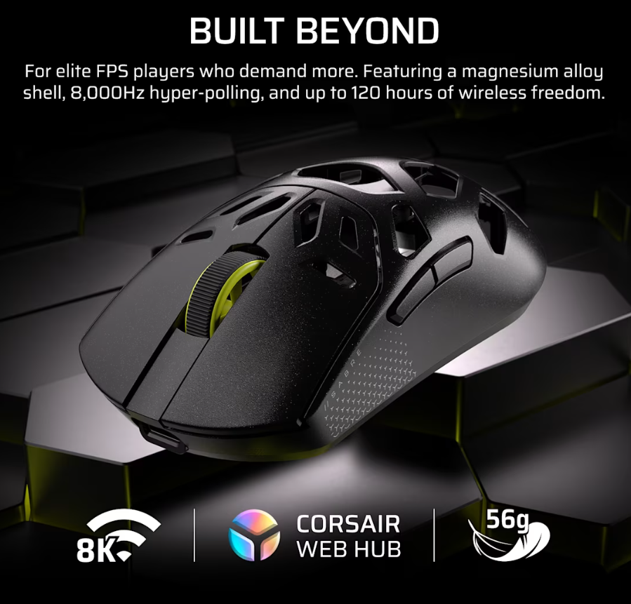 Corsair SABRE V2 PRO | Gaming Mouse | Wireless/Wired | 2.4GHz, Bluetooth, USB-C | Black