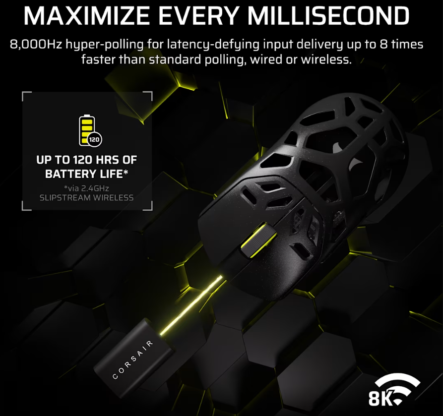 Corsair SABRE V2 PRO | Gaming Mouse | Wireless/Wired | 2.4GHz, Bluetooth, USB-C | Black