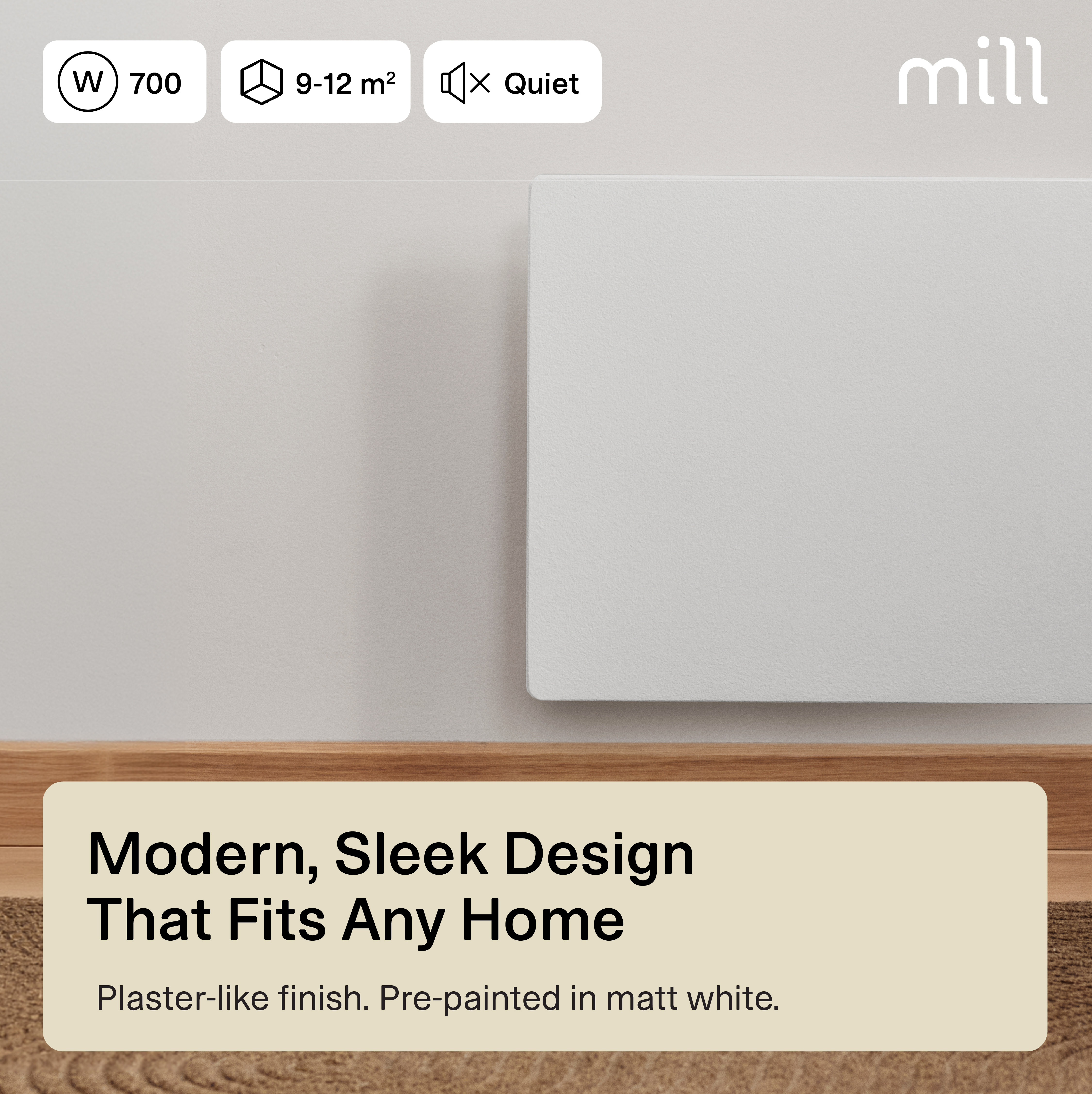 Mill Color Panel Heater | COLOR700DN | Panel Heater | 700 W | Suitable for rooms up to 9-12 m² | Matt White | IPX4