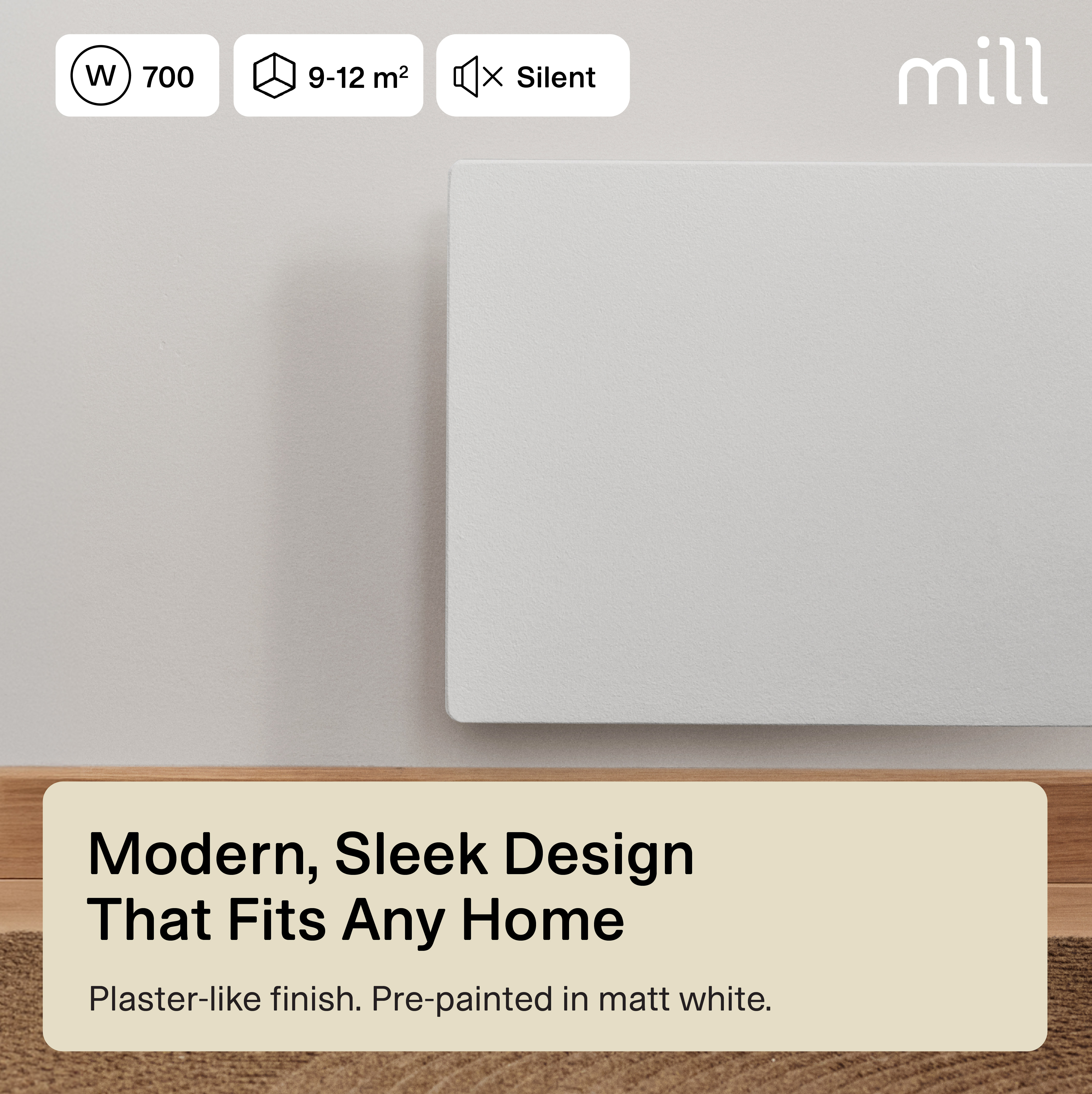 Mill Color Panel Heater, Wifi+App control | COLOR700WIFI4 | Panel Heater | 700 W | Suitable for rooms up to 9-12 m² | Matte White | IPX4