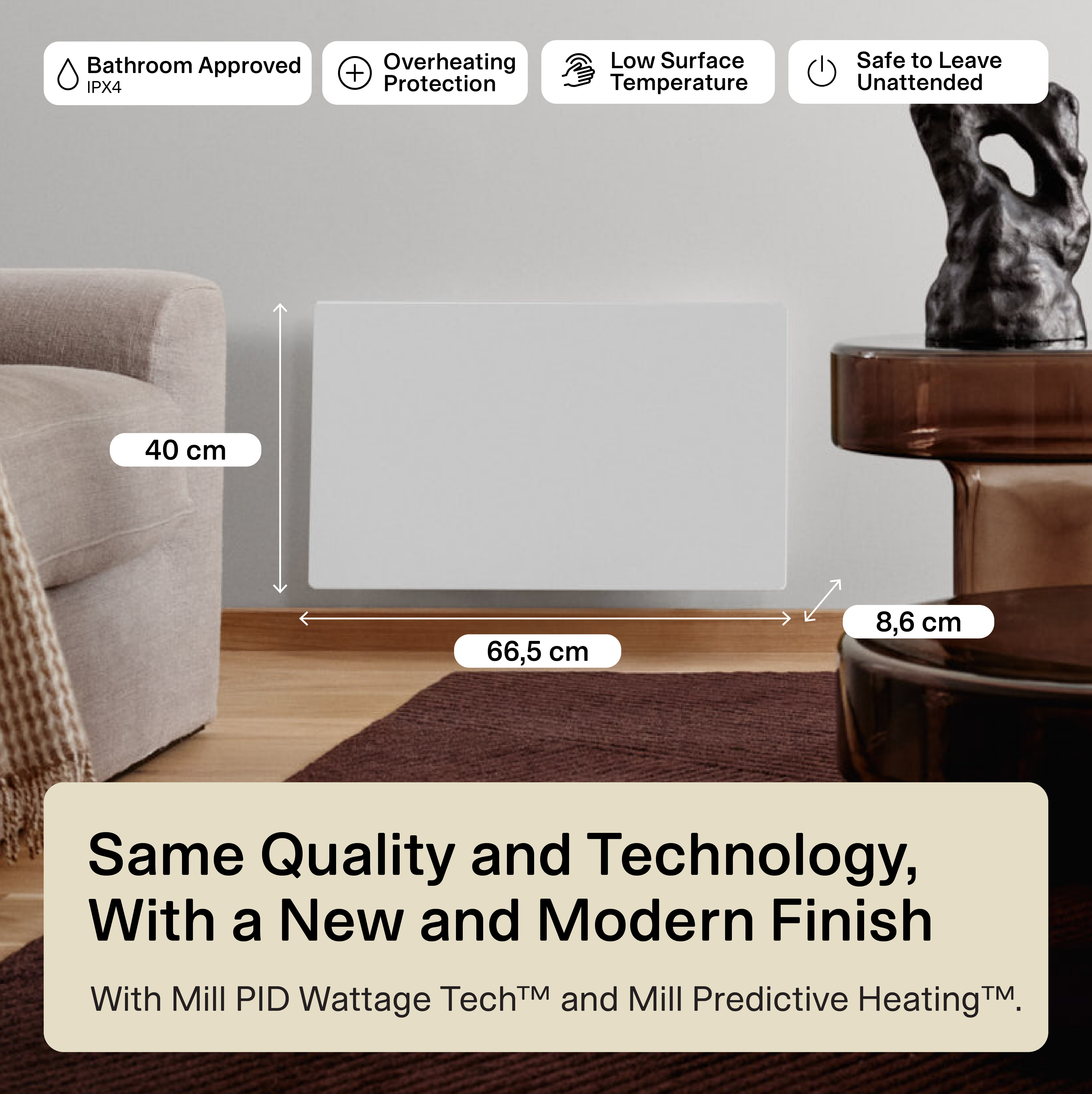 Mill Color Panel Heater, Wifi+App control | COLOR700WIFI4 | Panel Heater | 700 W | Suitable for rooms up to 9-12 m² | Matte White | IPX4