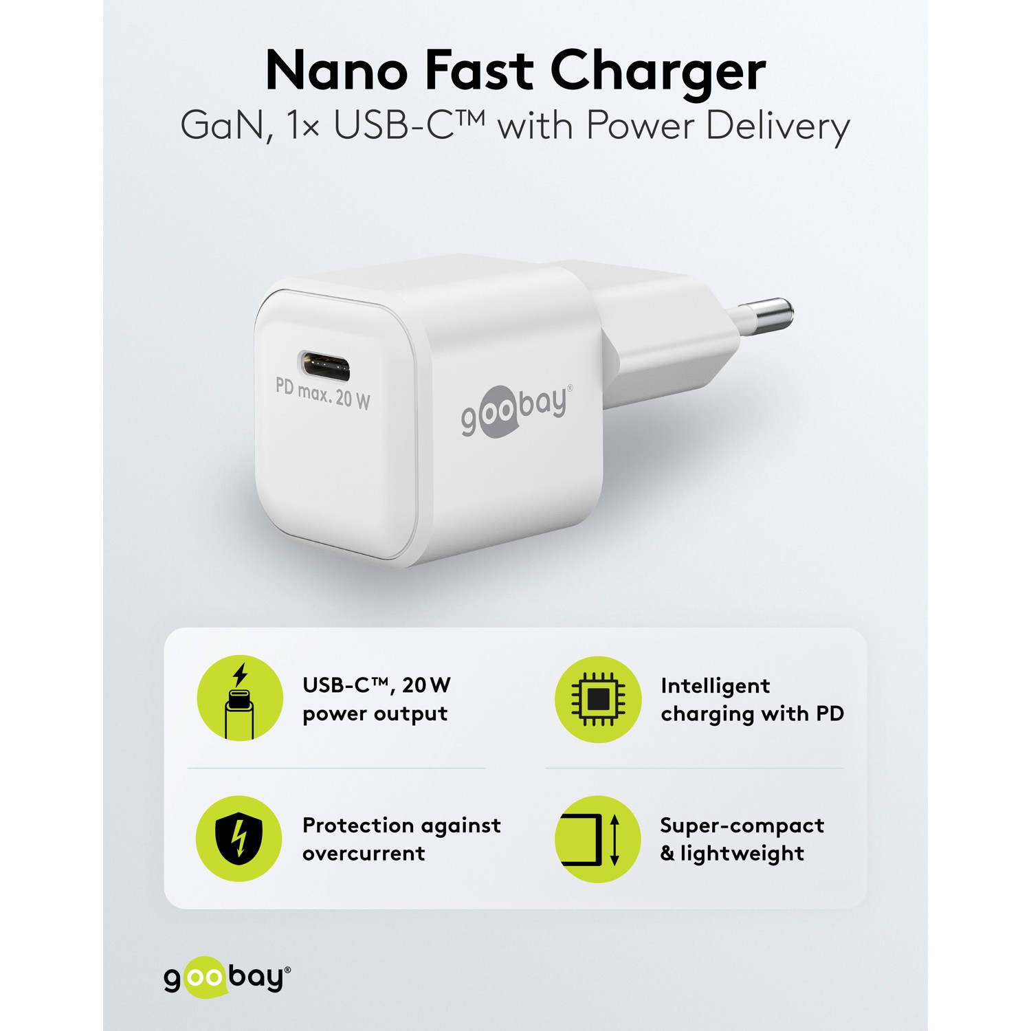 Goobay 20 W USB-C PD GaN Fast Charger Nano | USB-C