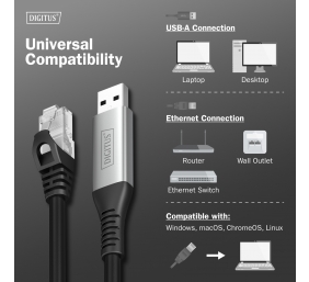 Digitus | USB-A - RJ45 Ethernet cable, 1Gbit/s, 3m | AK-300600-030-S | USB-A to RJ45