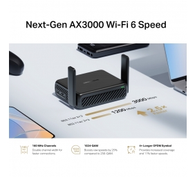 Mercusys AX3000 Travel Router | MR84X-Travel | 802.11a | 574/2402 Mbit/s | 10/100/1000 Mbit/s | Ethernet LAN (RJ-45) ports 1 | Mesh Support No | MU-MiMO No | No mobile broadband | Antenna type External Omni-directional | 1