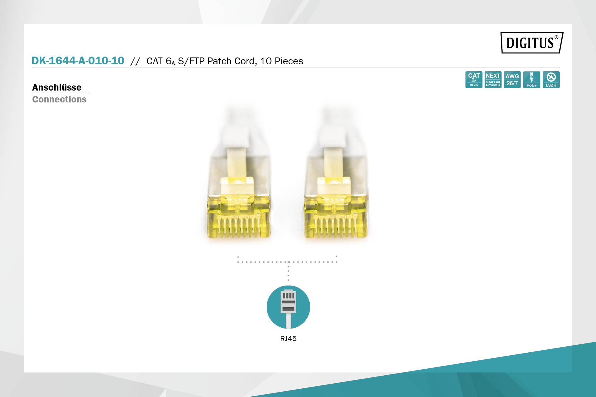 Digitus | CAT 6A S/FTP patch cable, 10 pieces | DK-1644-A-010-10 | S/FTP | Gray