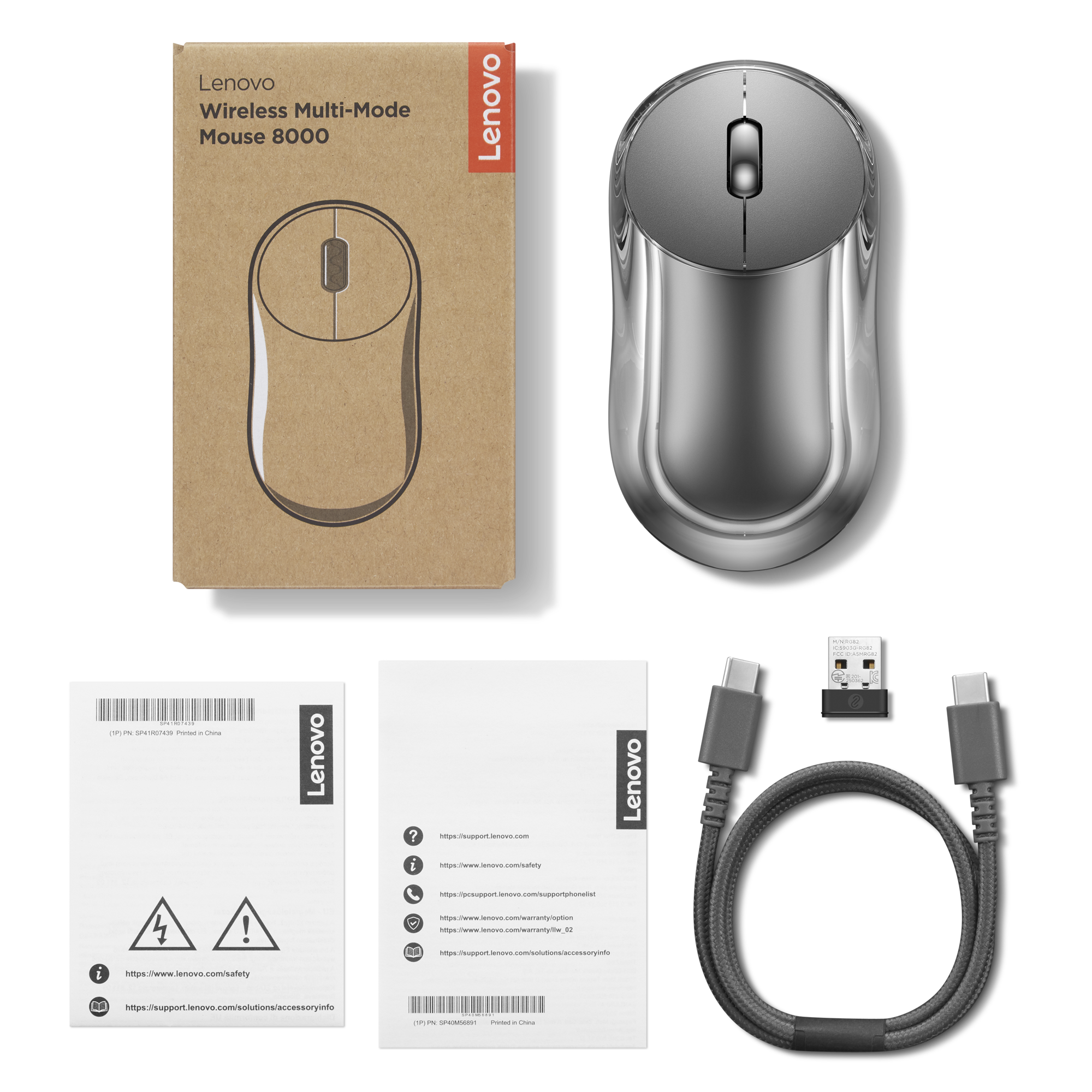 Lenovo Multi-Mode Mouse 8000 | Wireless | 2.4G, Bluetooth 5.3 | Thunder Grey