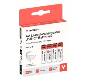 Verbatim 30249 USB-C Įkraunamos baterijos Li-ion AA 2100mAh (4 vnt pakuotėje)