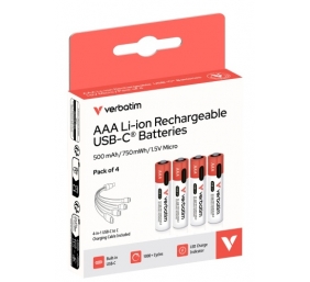 Verbatim 30250 USB-C Įkraunamos baterijos Li-ion AAA 500mAh (4 vnt pakuotėje)