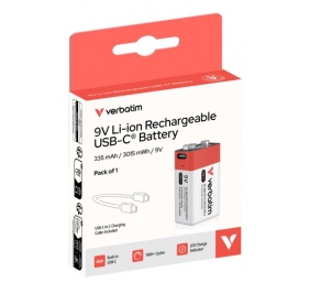 Verbatim 30251 USB-C Įkraunama baterija Li-ion 9V 335mAh (1 vnt pakuotėje)