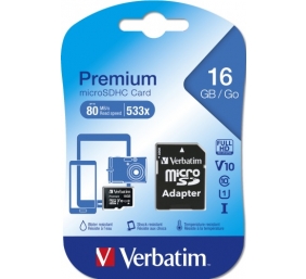 Verbatim 44082 Premium U1 Micro SDHC Atminties kortelė 16GB + microSD į SD Adapteris