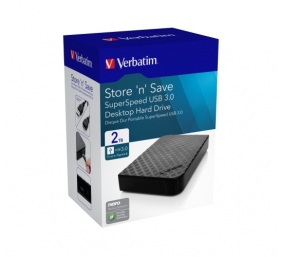 Verbatim 47683 Store 'n' Save SuperSpeed USB 3.0 Išorinis kietasis diskas HDD 2TB, Juoda