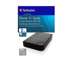 Verbatim 47683 Store 'n' Save SuperSpeed USB 3.0 Išorinis kietasis diskas HDD 2TB, Juoda