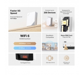 Mercusys AX3000 5G Wi-Fi 6 Router | MB521-5G | 802.11ax | 2402 Mbit/s | Ethernet LAN (RJ-45) ports 2 | Mesh Support Yes | MU-MiMO No | 5G | Antenna type Internal