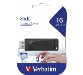 Verbatim 98696 Slider USB atmintinė 16GB, USB-A 2.0, Juoda