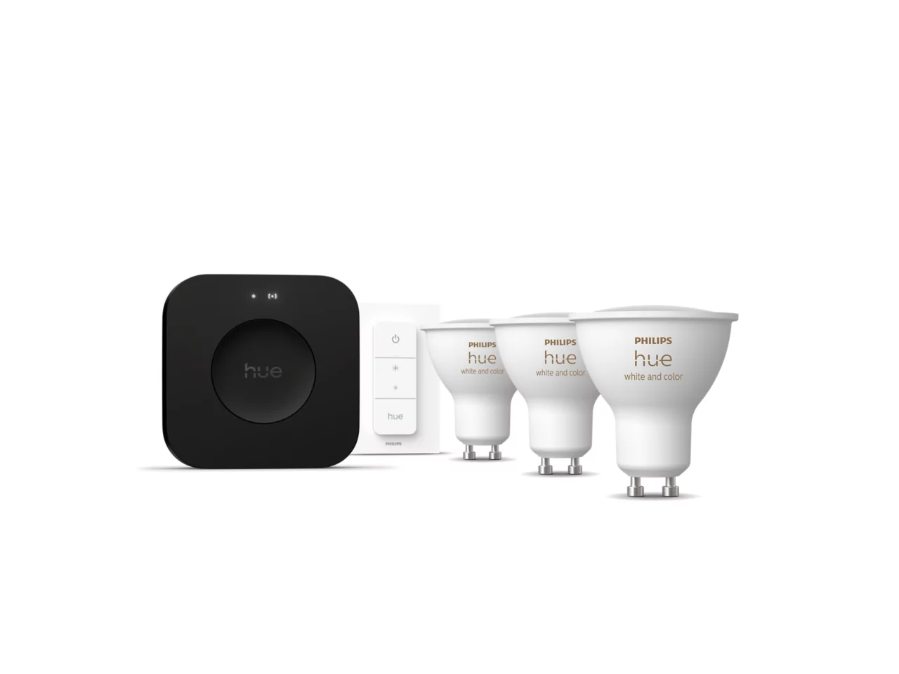 Philips Hue Starter set: 3 GU10 bulbs, dimmer switch, Hue Bridge Pro | GU10 | Zigbee, Wi-Fi, Bluetooth