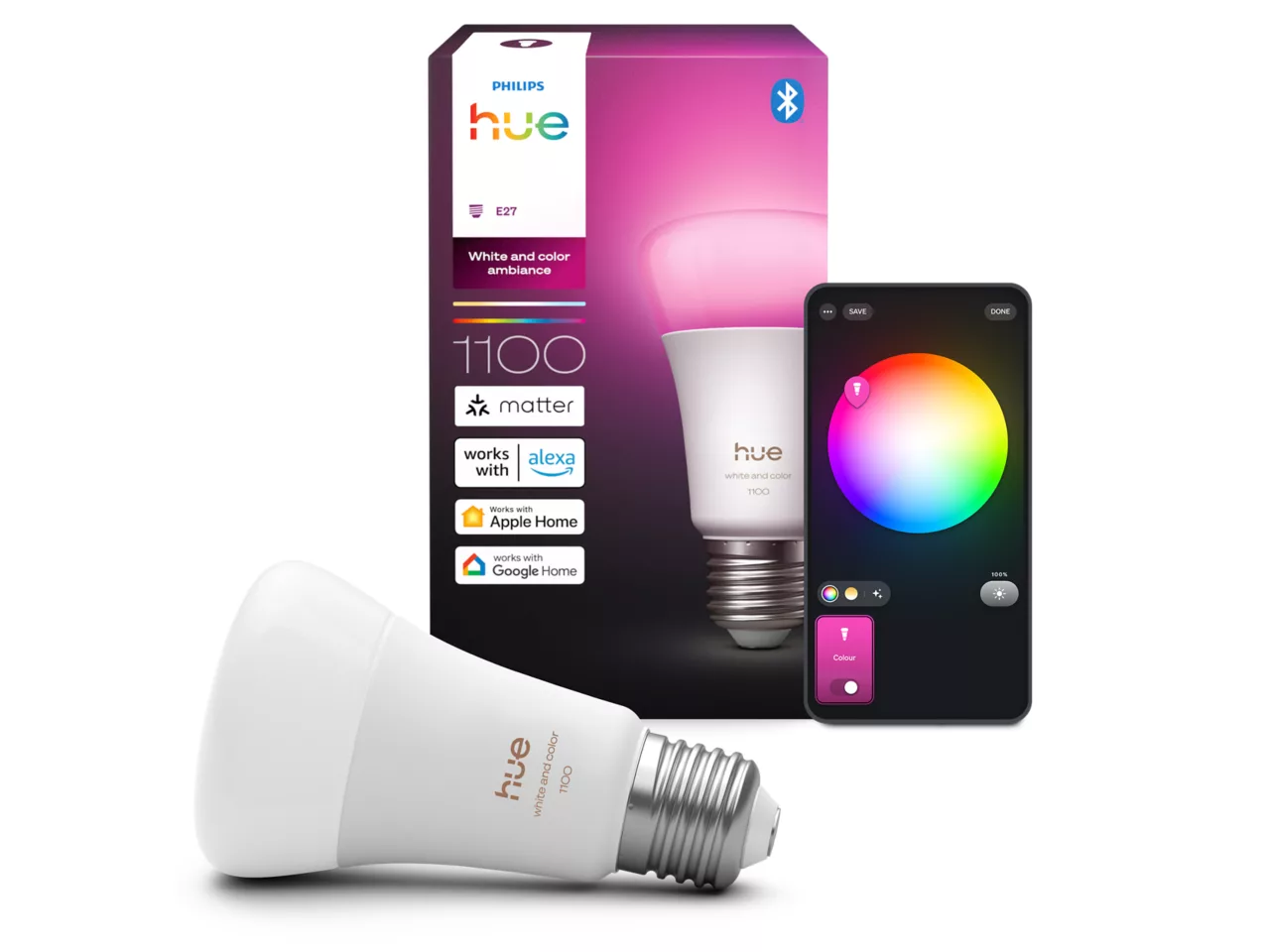 Philips Hue WCA 1100 A60 1P EU | E27 | 8.1 W | White and colour light | Bluetooth and Zigbee