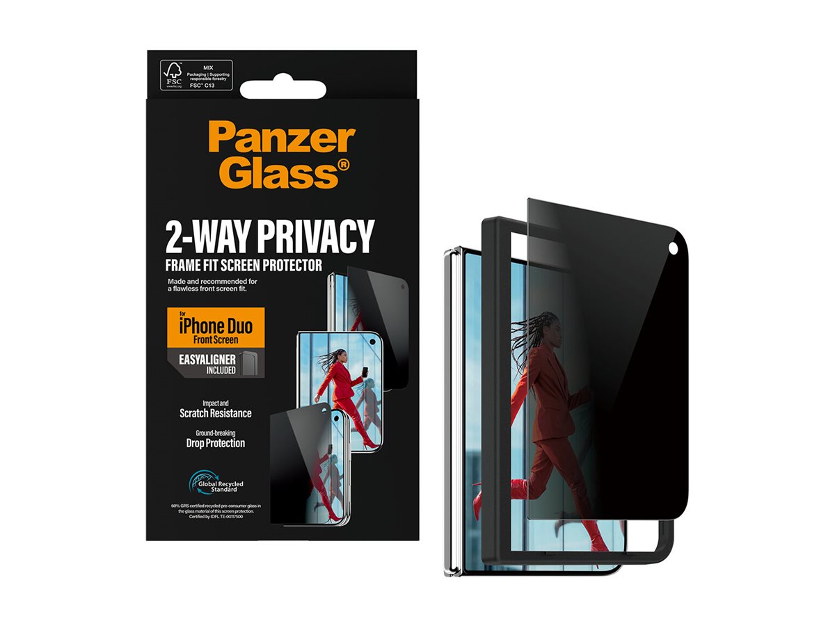 PanzerGlass Privacy w. EasyAligner | Screen protector | Apple | iPhone Duo | Glass | Transparent