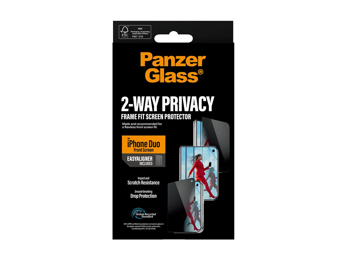 PanzerGlass Privacy w. EasyAligner | Screen protector | Apple | iPhone Duo | Glass | Transparent