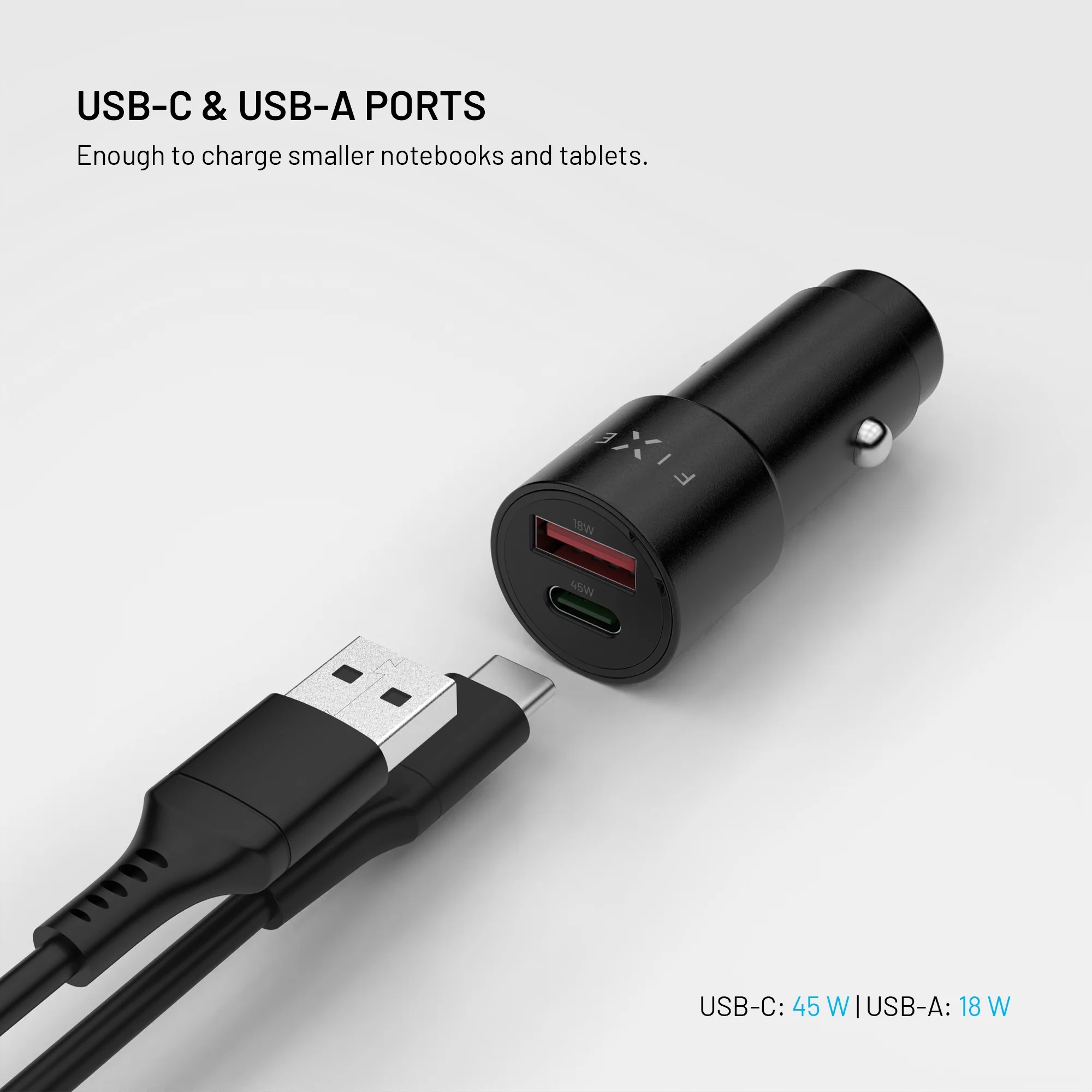 Fixed USB-C/USB-A Car Charger, 63W, PD 3.0