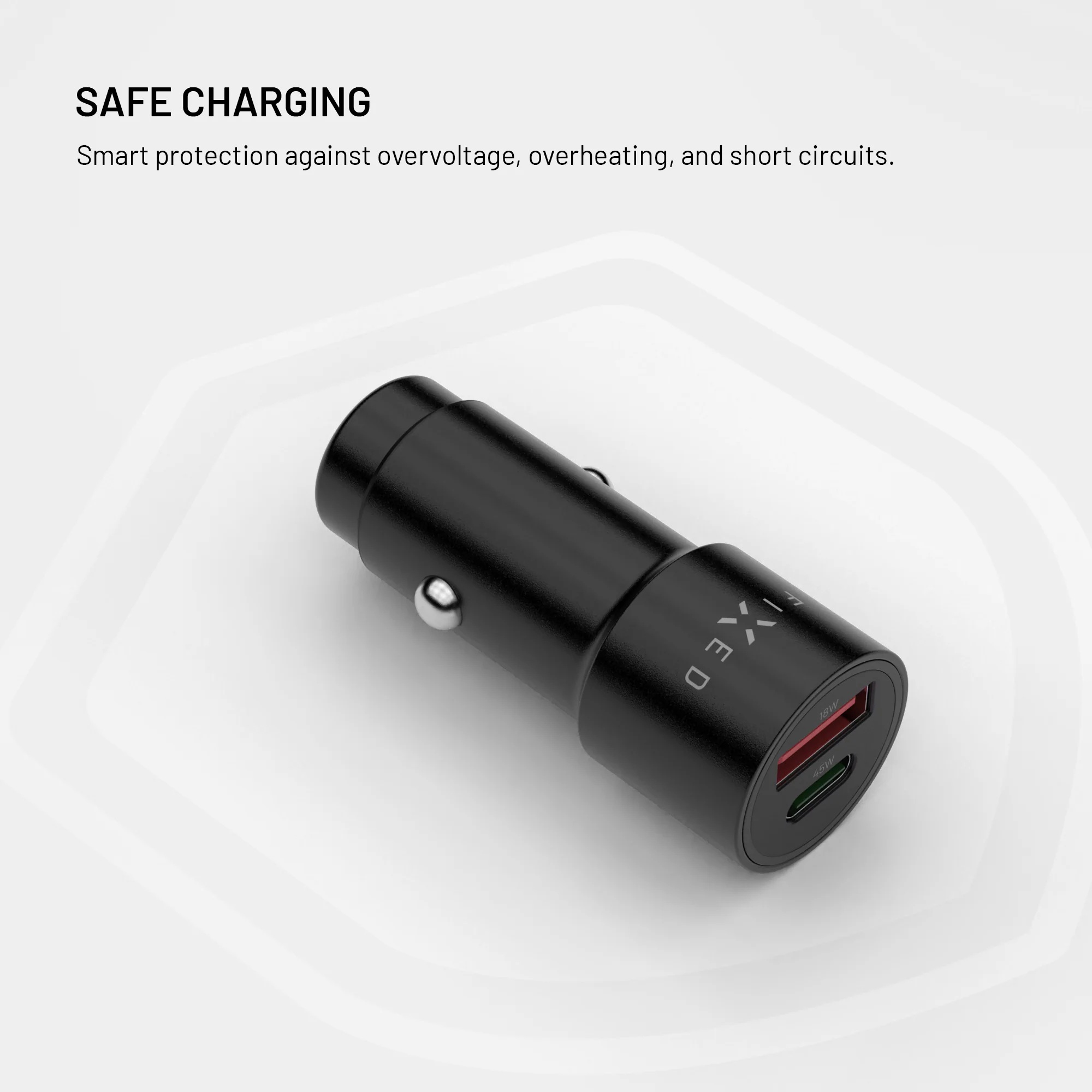 Fixed USB-C/USB-A Car Charger, 63W, PD 3.0