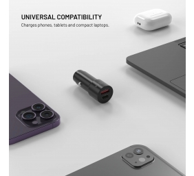 Fixed USB-C/USB-A Car Charger, 63W, PD 3.0