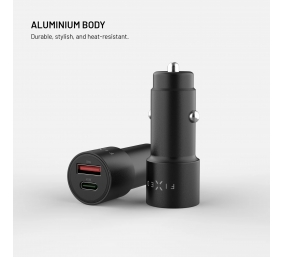 Fixed USB-C/USB-A Car Charger, 63W, PD 3.0