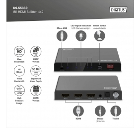Digitus 8K HDMI Splitter, 1x2 | DS-55339 | Black