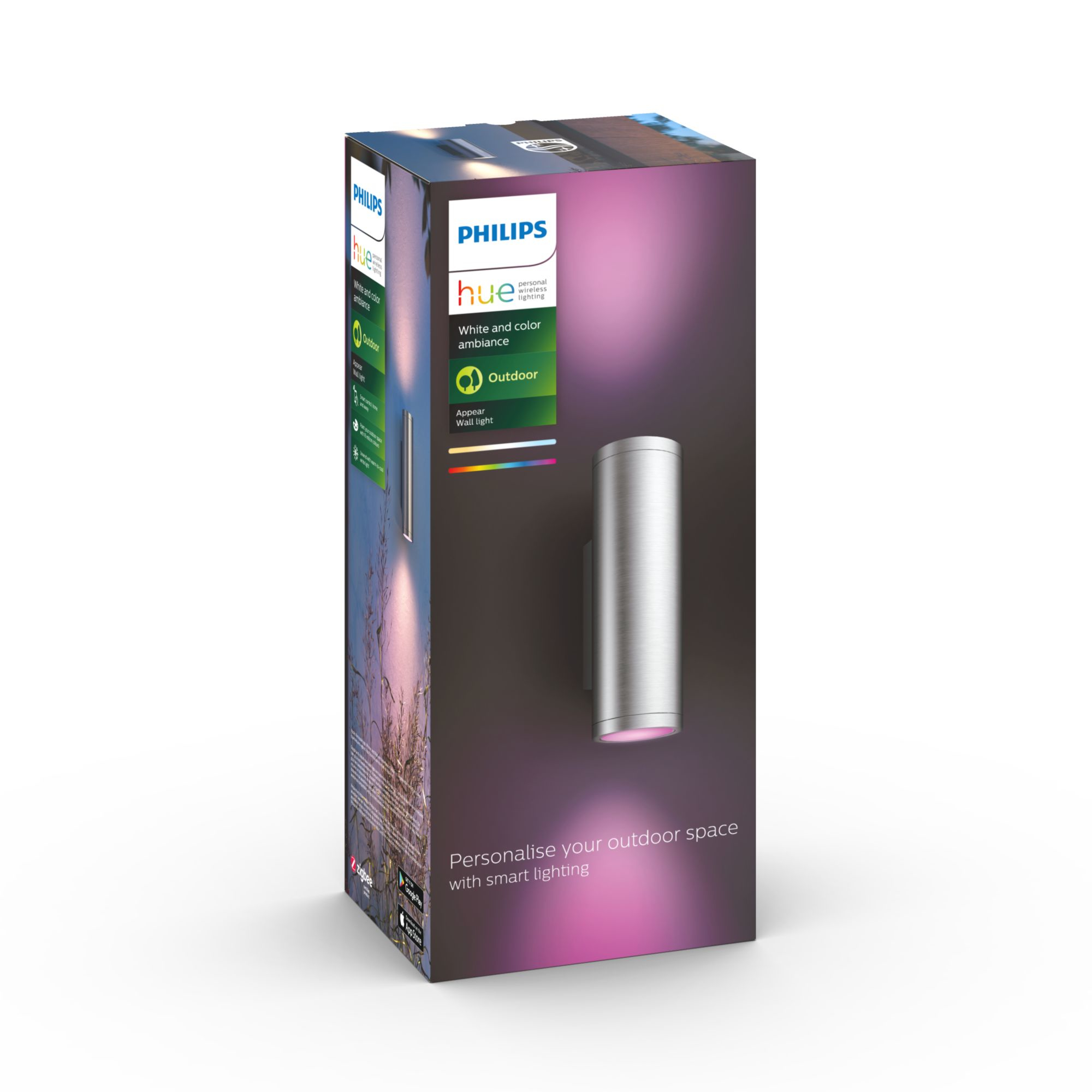 Philips Hue WCA Appear Outdoor Wall Lantern, Inox | 8 W | 2000-6500 Hue White Colour Ambiance