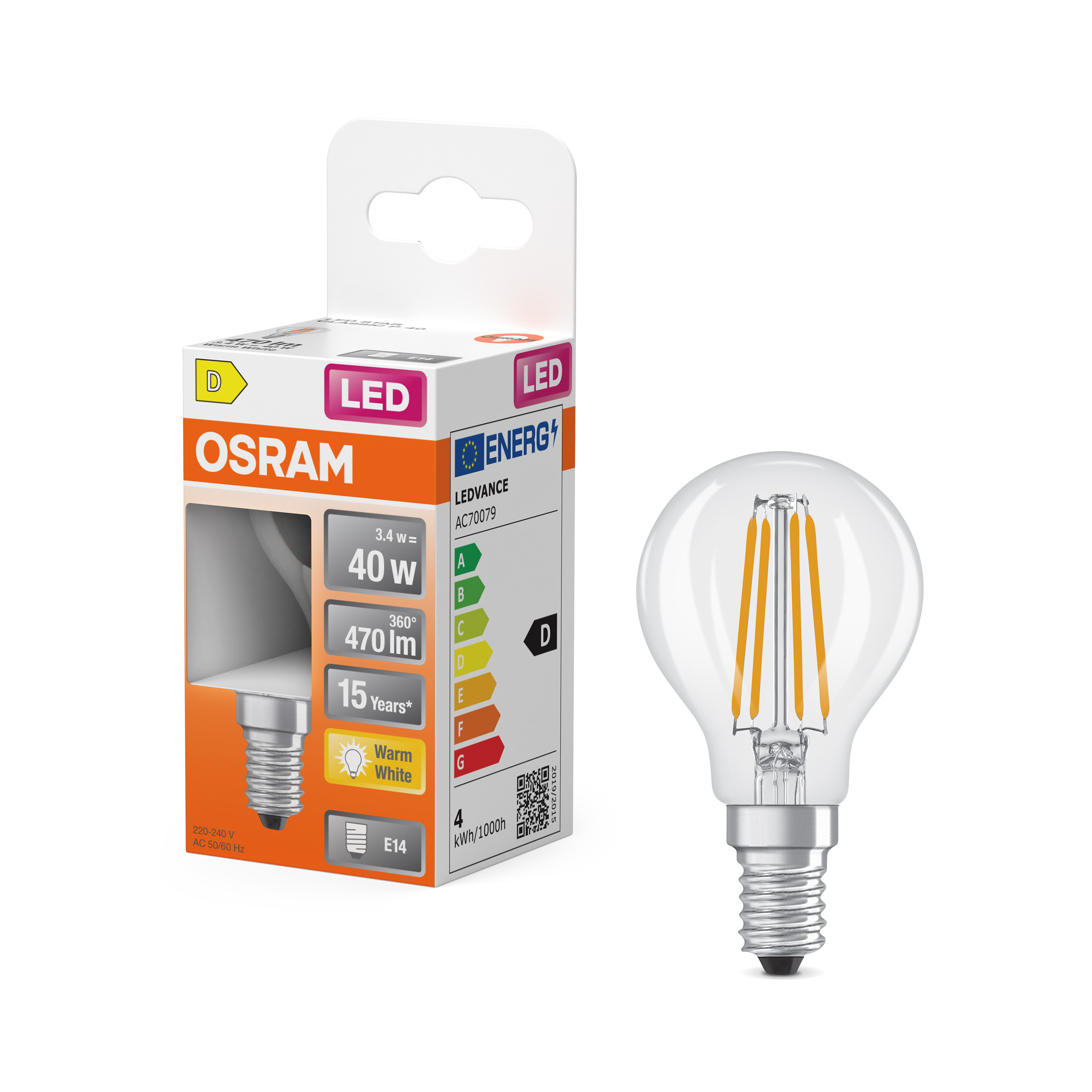 Osram Parathom Classic P Filament | E14 | 3.4 W | Warm White