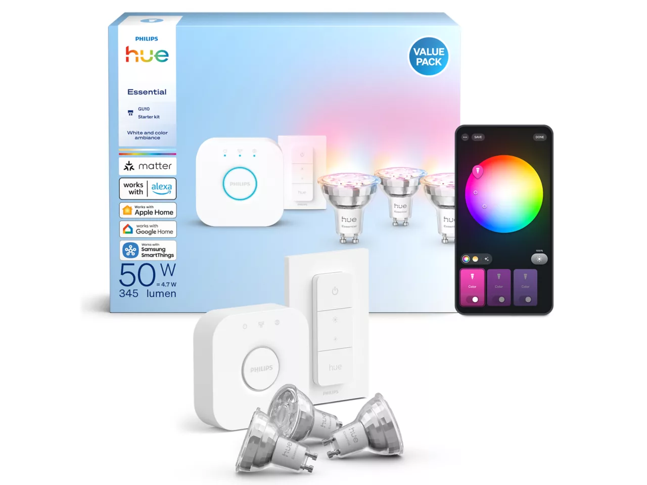 Philips Hue E WCA 345 GU10 3kit SW EU | GU10 | 4.7 W | 16 million colors, White and colored light