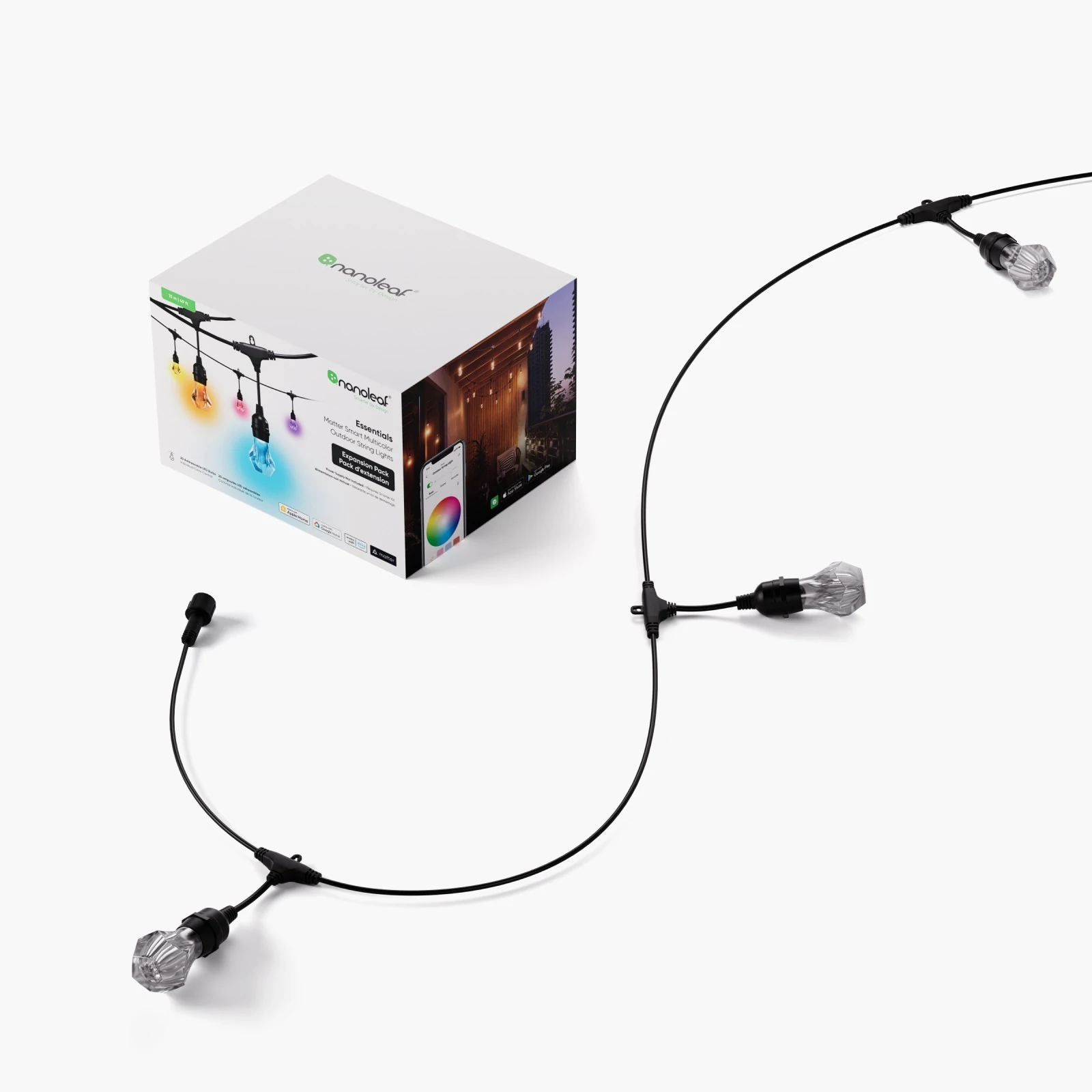 Nanoleaf Essentials Matter Smart Multicolour Outdoor String Lights Expansion 15m | 16M+