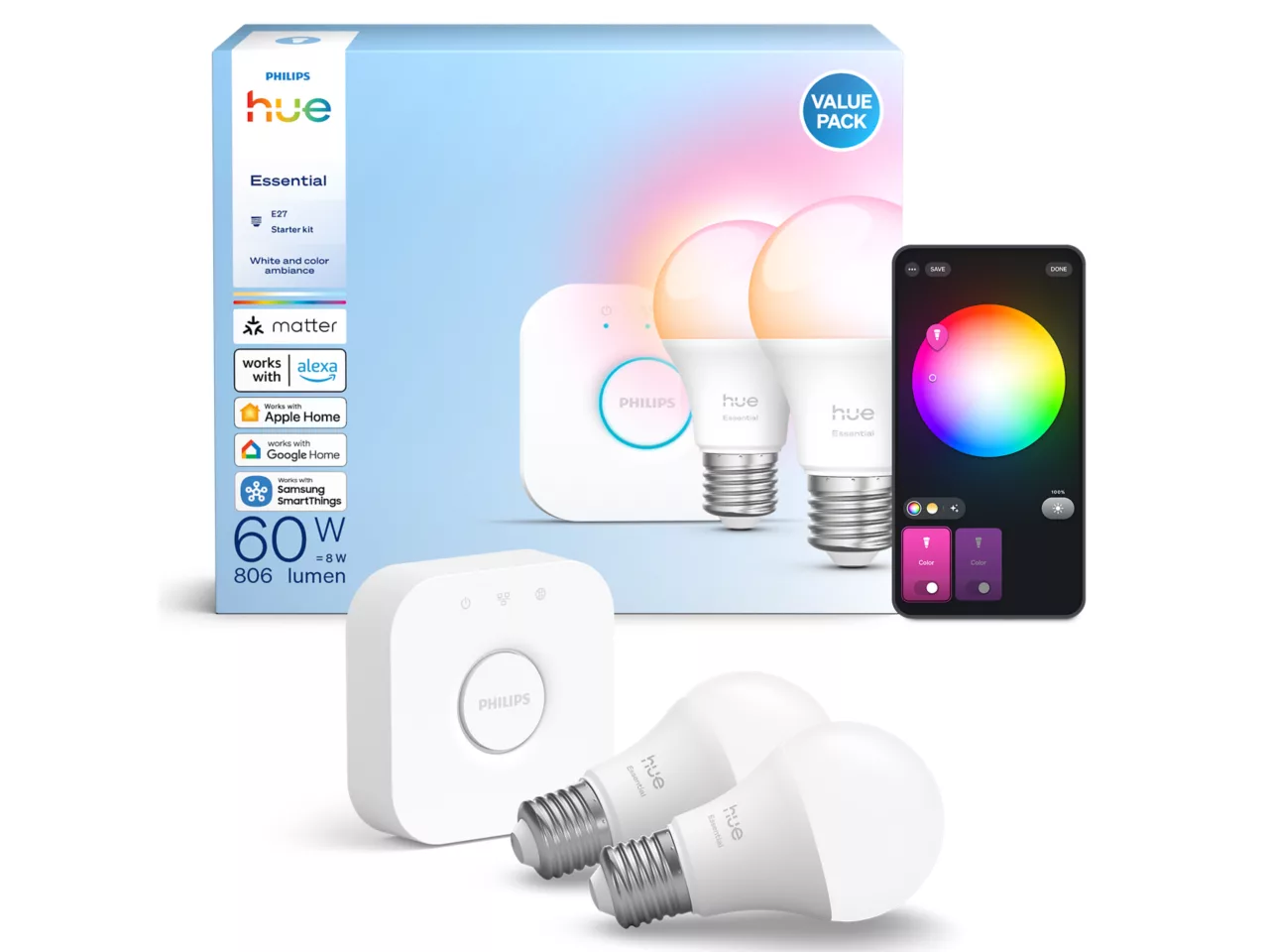 Philips Hue E WCA 806 A60 E27 2kit EU | E27 | 8 W | 16 million colours, White and colour light