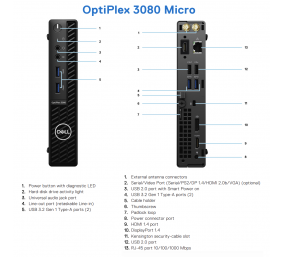 DELL Renewed Grade A | OptiPlex 3080 Micro | Intel Core i5 | i5‑10500T | 8 GB | SSD | 256 GB | Intel UHD Graphics 630 | Windows 11 Pro