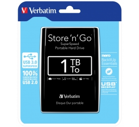 Verbatim 53023 Store 'n' Go USB 3.0 Išorinis kietasis diskas HDD 1TB, iki 4800 Mbit/s 5400rpm, Juoda