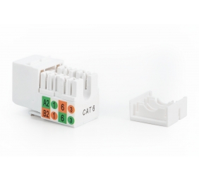 Class E CAT 6 Keystone Jack | DN-93601 | Unshielded RJ45 to LSA | Cable installation via LSA strips, color coded according to EIA/TIA 568 A & B; The Cat 6 keystone module supports transmission speeds of up to 1 GBit/s & 250 MHz in connection with cat 6 or