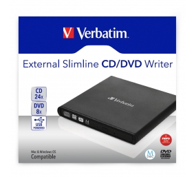 Verbatim 98938 External Slimline CD/DVD Writer Išorinis optinis įrenginys, USB-A, Juoda