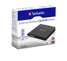 Verbatim 98938 External Slimline CD/DVD Writer Išorinis optinis įrenginys, USB-A, Juoda