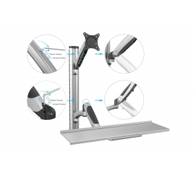 Digitus | Wall mount | Workstation | Adjustable Height, Tilt, Swivel | 27 " | Maximum weight (capacity) 6 kg | Silver
