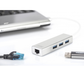 Digitus | 3-port USB Hub and Gigabit LAN adapter | DA-70250-1 | USB Hub