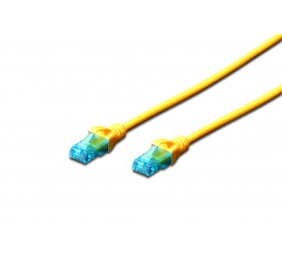 Digitus | Patch cord | CAT 5e U-UTP | PVC AWG 26/7 | 0.5 m | Yellow | Modular RJ45 (8/8) plug | Boots with kink protection, strain relief and latch protection