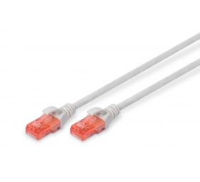 Digitus | Patch cord | CAT 6 U-UTP | PVC AWG 26/7 | 1 m | Grey | Modular RJ45 (8/8) plug | Transparent red colored plug for easy identification of Category 6 (250 MHz)